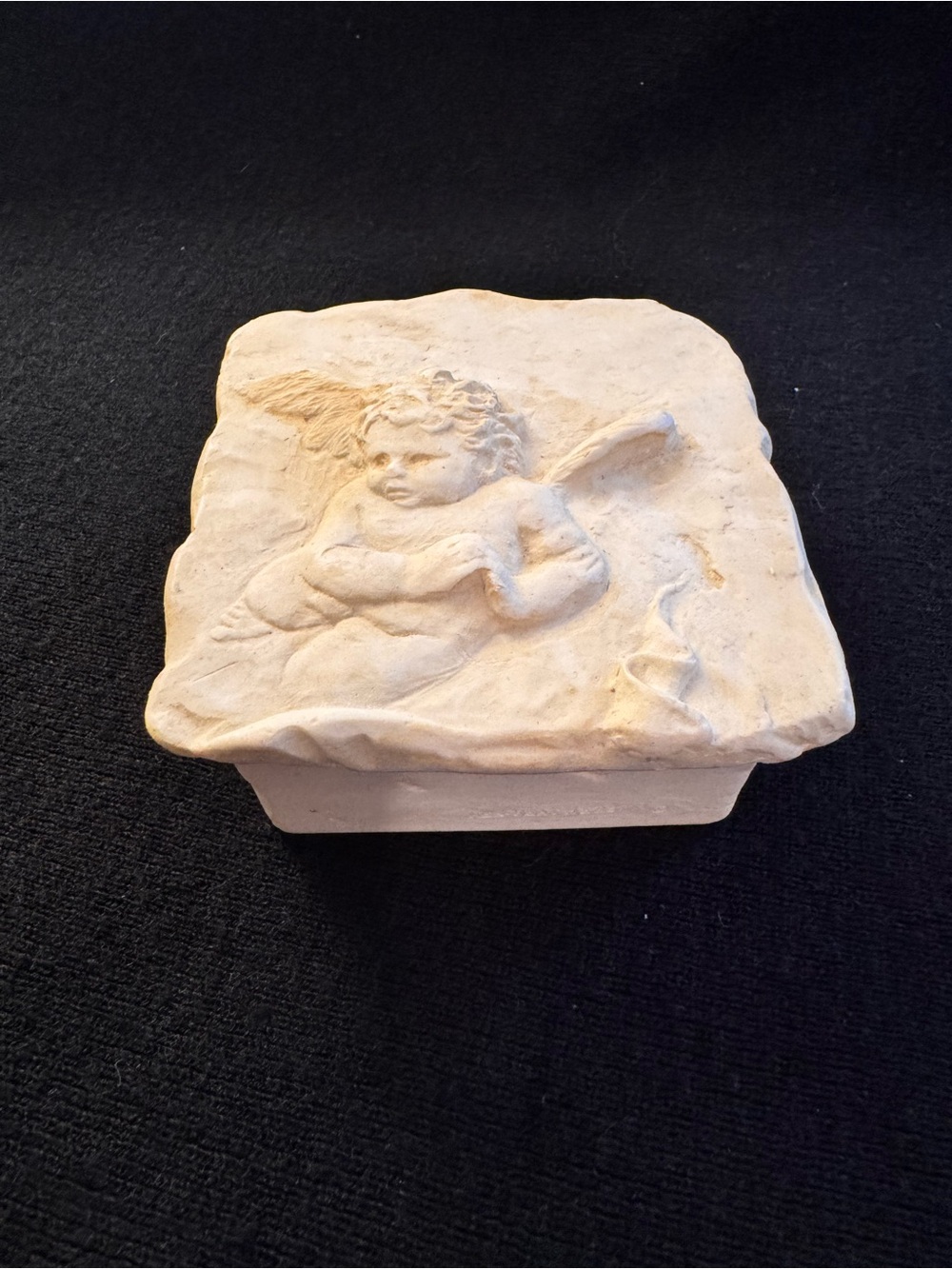 Cherub Relief Stone Trinket Box - Cream Home Art